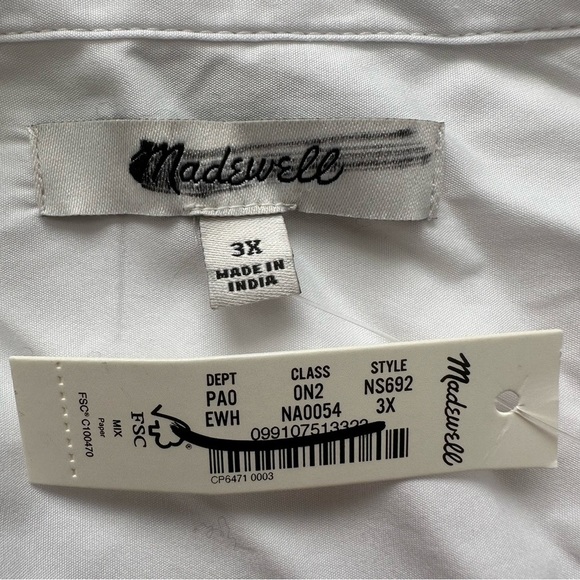 Madewell Top Plus Easy Y-Neck Button-Up Shirt Cotton Eyelet White 3X NWT New - Picture 7 of 12